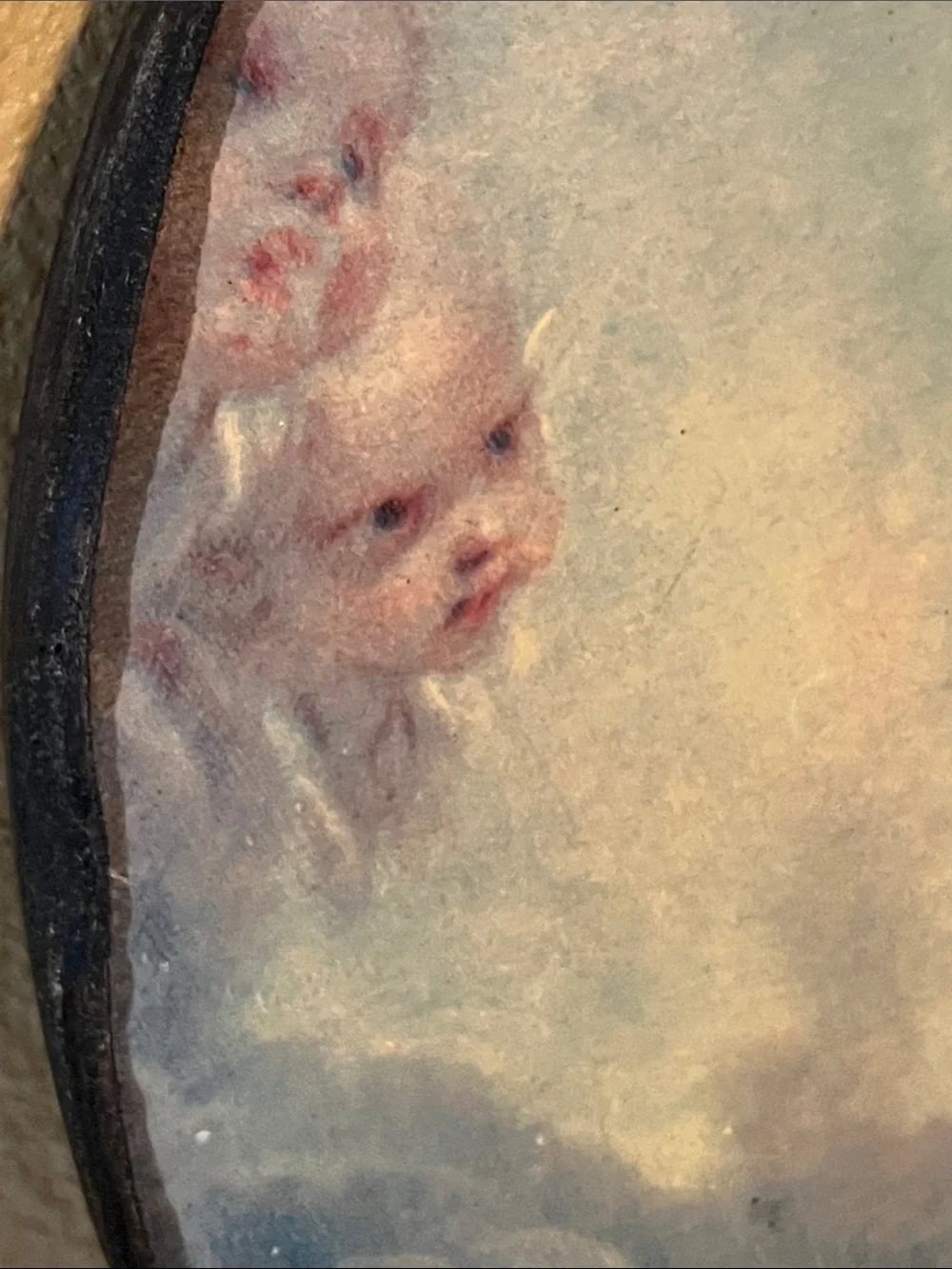 Vintage Francois Boucher Florentine Cherub Angel Round Wood wall art Plaque